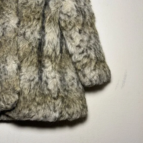 VTG H&M Faux Fur Coat Jacket Women 4 Grey Brown Mottled Pattern Outerwear Y2K - Picture 10 of 15